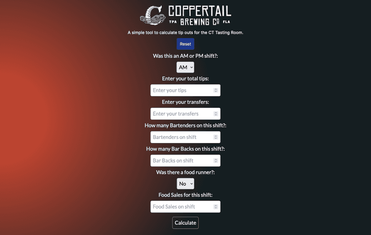 Coppertail Tip Calculator